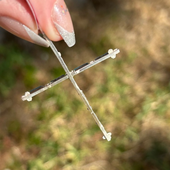 Zuni 925 Sterling Silver and Turquoise Pin Point Cross Pendant - Picture 6 of 10